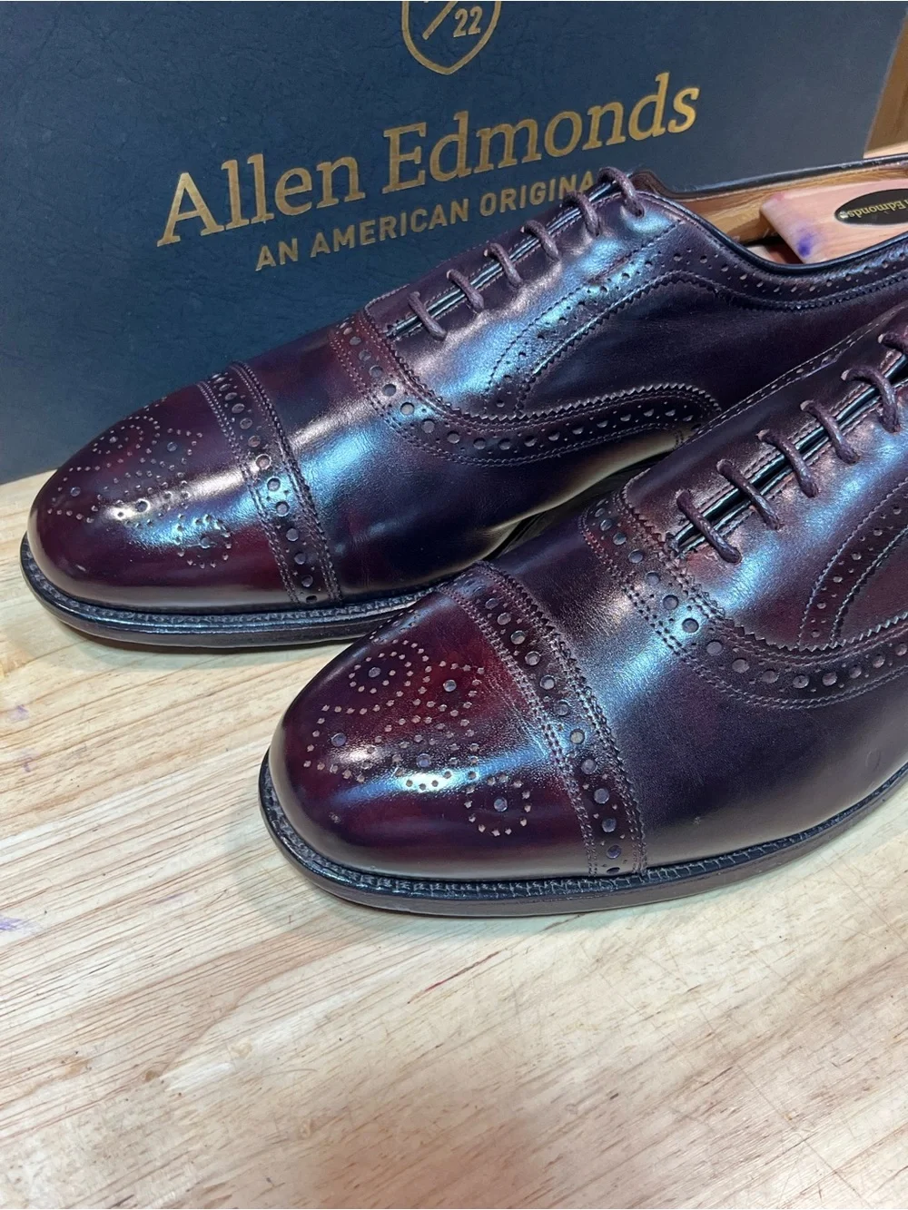 Allen Edmonds Strand Rutland Cap Toe Oxfords Custom #8 Burgundy Dye Sz 12D 🇺🇸